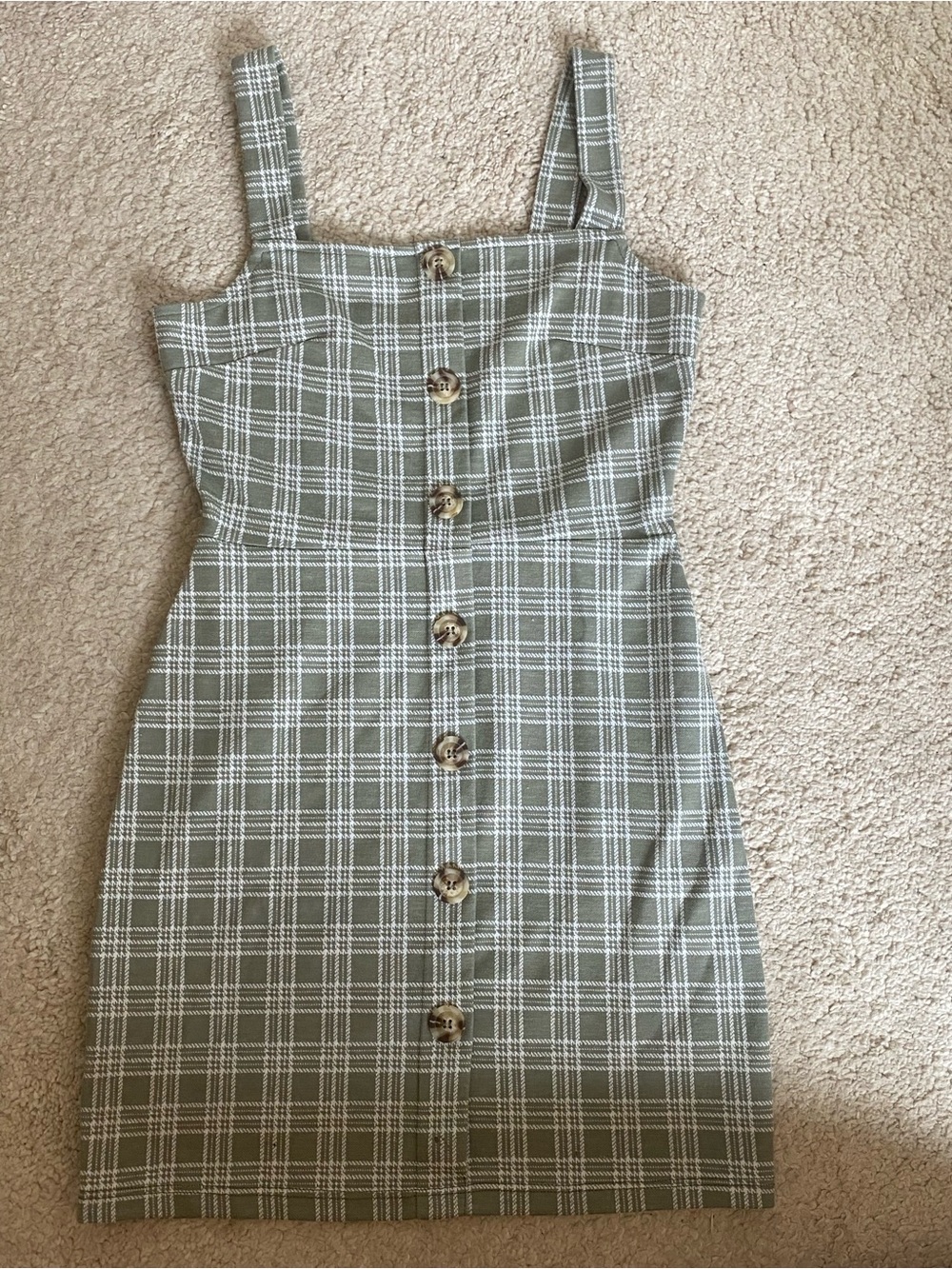 Altar'd State Olive and White Plaid Button-Front Mini Dress